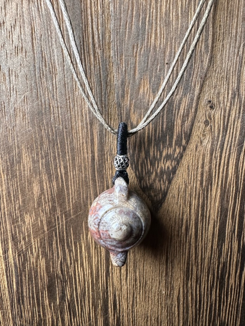 Adorable Coral Fossil Teapot Pendant Necklace, Sterling Silver Accent on Rope - Picture 11 of 15